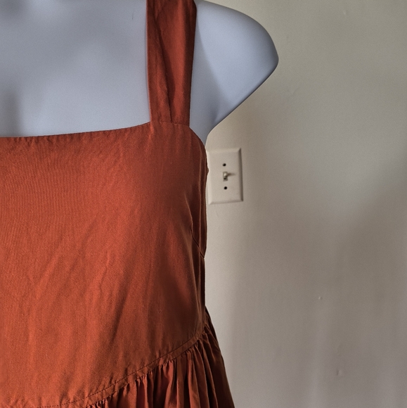 Uniqlo Linen Blend Shirring Sleeveless Dress Orange Size Large Summer Minimalist - Picture 3 of 12